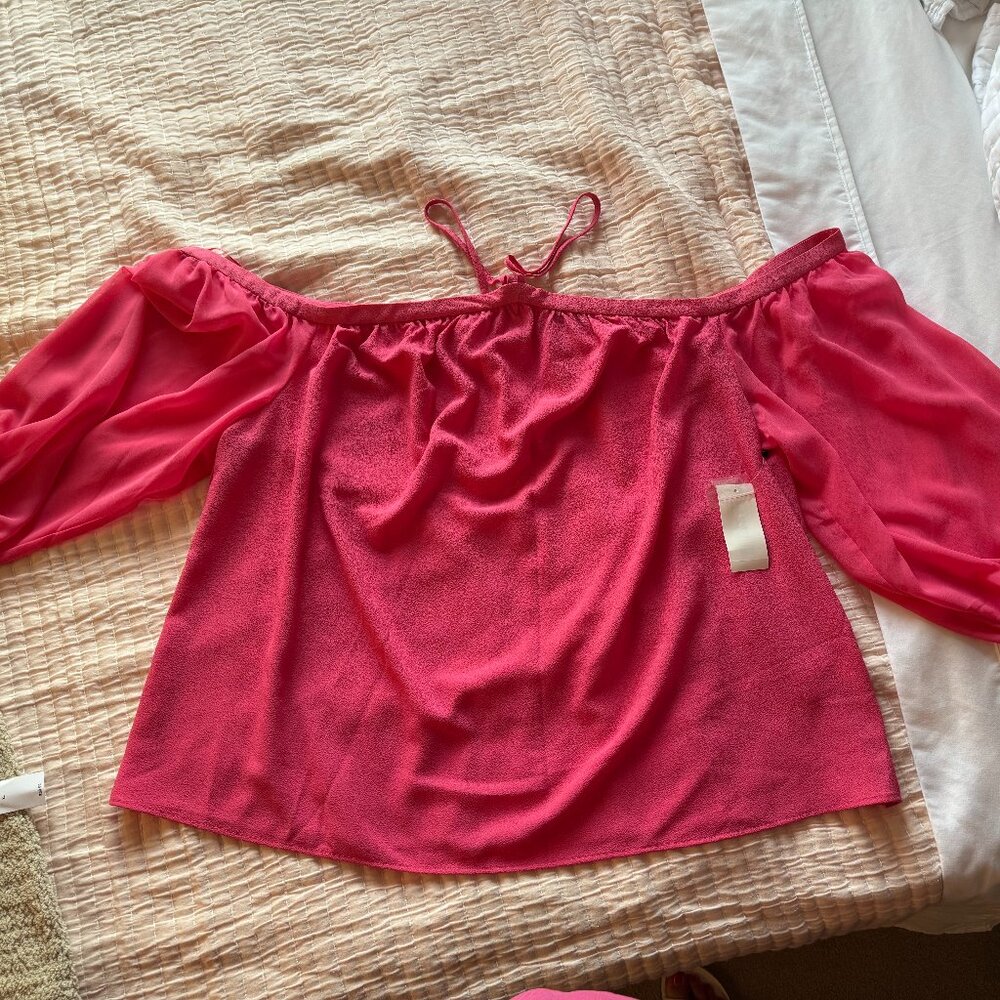 1.STATE Off the Shoulder Sheer Chiffon Blouse